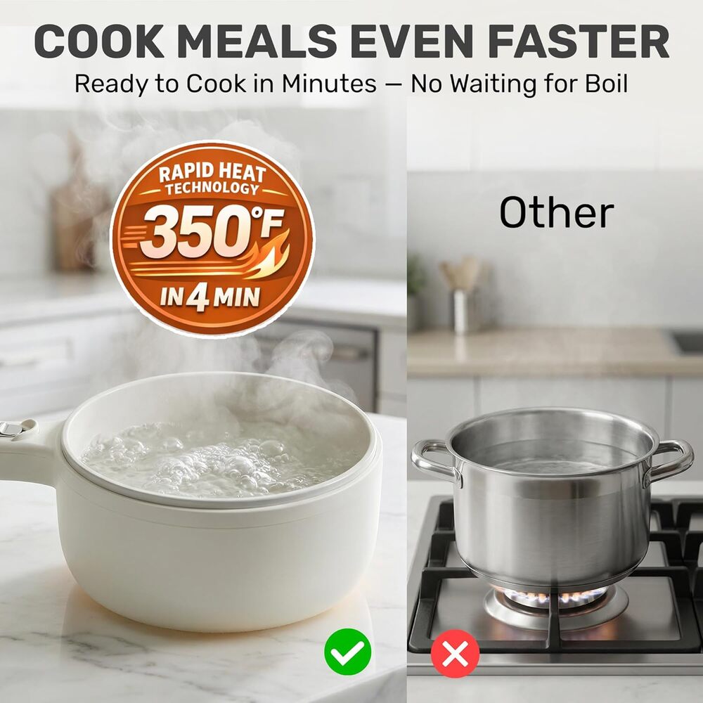 CERAMAX PRO Electric Hot Pot with Lid & Steamer, 1.5L Non Toxic Ceramic Skillet - Picture 5 of 8